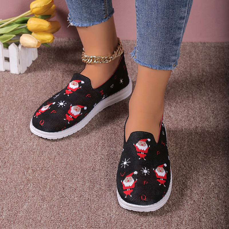 Loafer für Damen mit runder Spitze und Weihnachtsmotiv_voghion.com