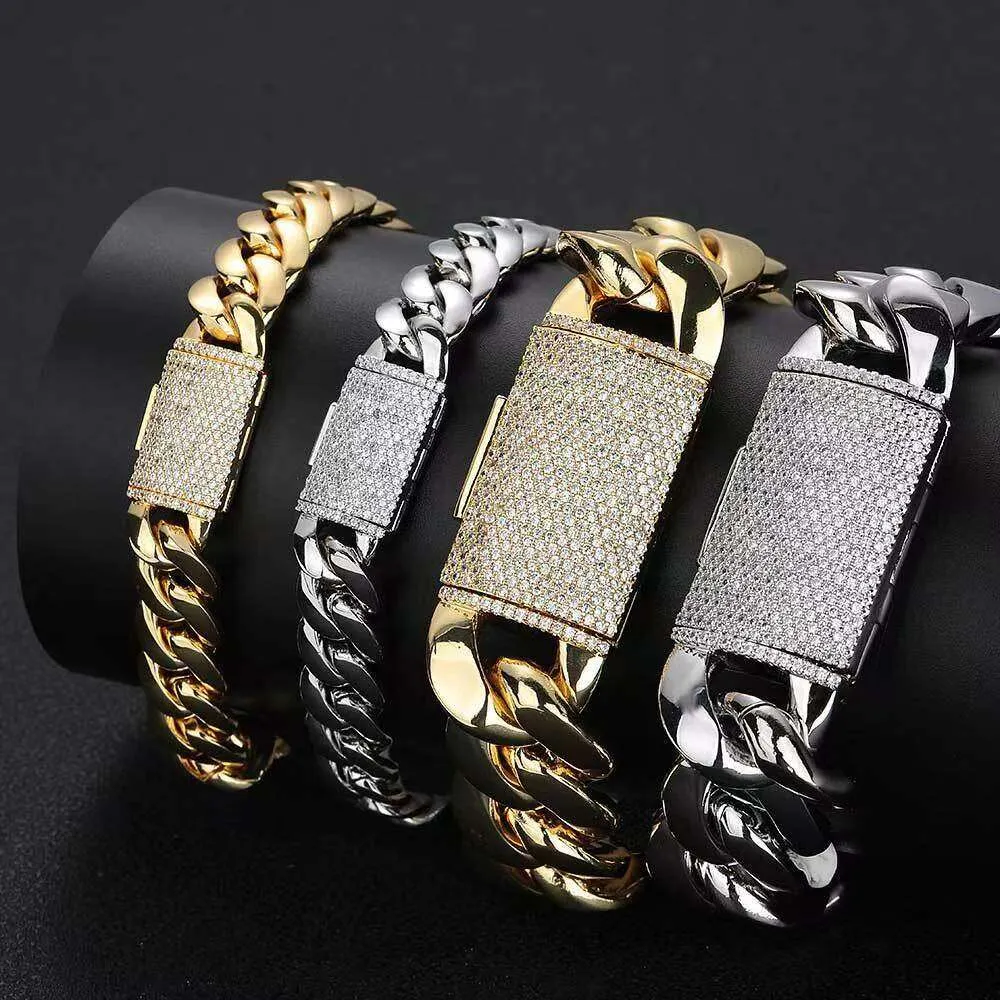 Miami Cuba Link Designer Bracelet Men 12mm 14mm 16mm 18mm 20mm Wide Gold Chain Micro Set Moissanite Diamond Buckle Rap_voghion.com
