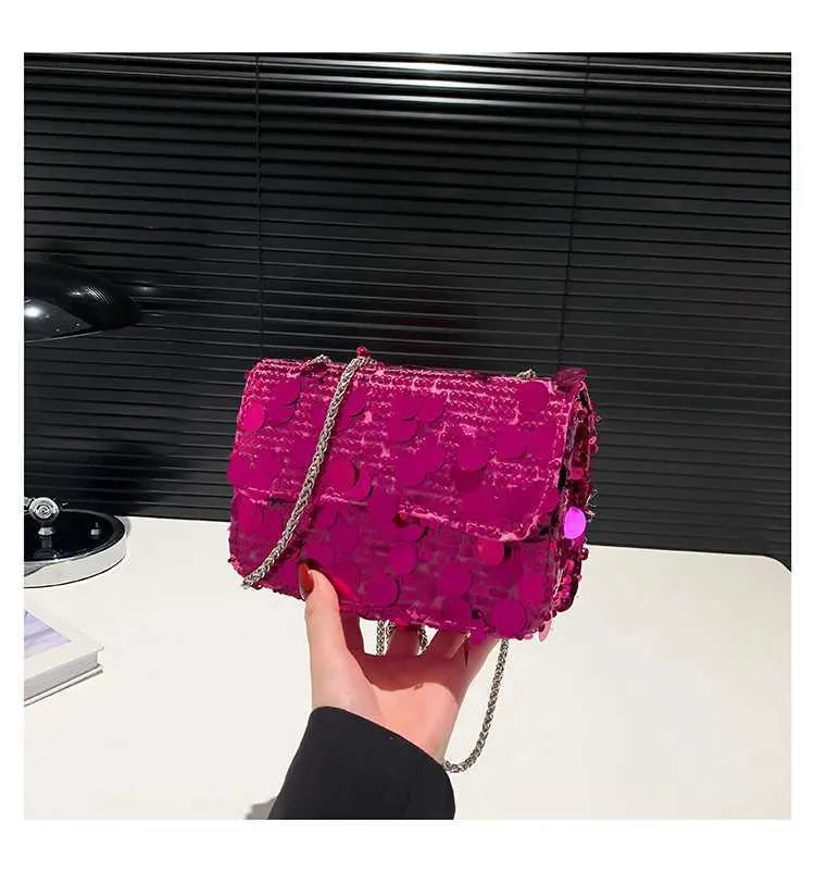 Sequined Shoulder Bag For Women Shiny Glossy Square Chain Bag_voghion.com