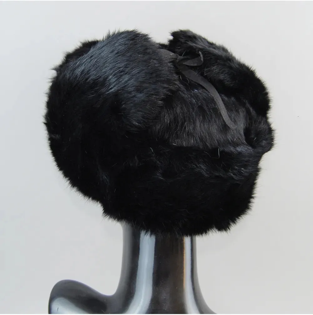 BeanieSkull Men's Caps Natural Bomber With Earflaps Winter Unisex Warm Russian Ushanka Hat Real Rabbit Fur Hats 231017_voghion.com