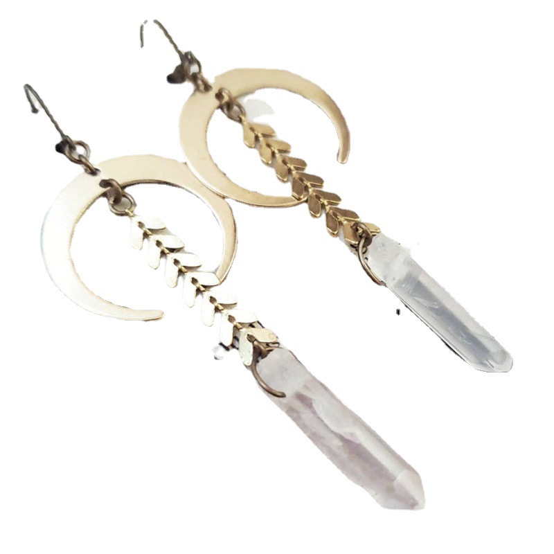 Earrings Bohemian Crescent Quartz Crystal Earrings_voghion.com