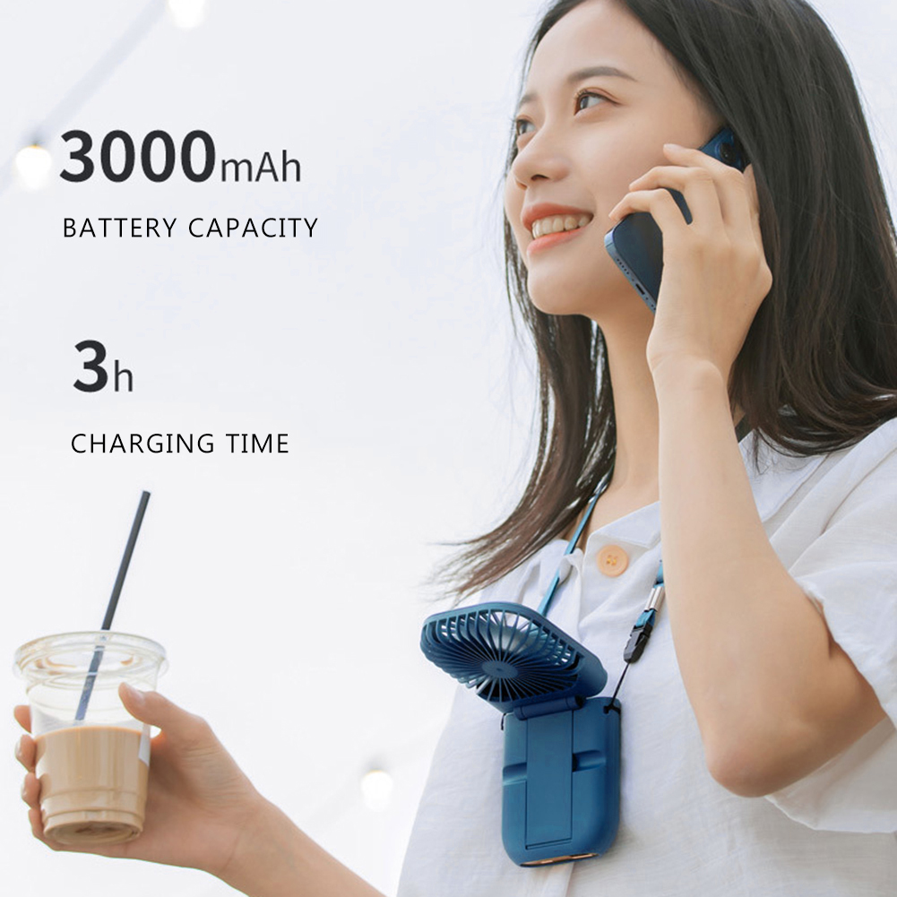 Κρεμαστοί ανεμιστήρες λαιμού Μίνι φορητός αναδιπλούμενος φόρτισης USB 3000 mAh Φορητός ανεμιστήρας φορητής επιτραπέζιου υπολογιστή πολλαπλών λειτουργιών Power Bank_voghion.com