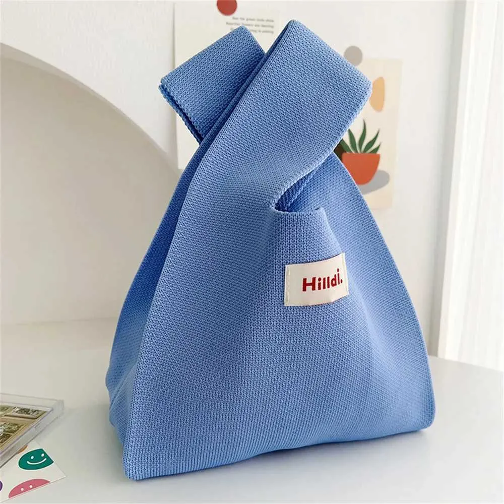 Handmade knitted warm mini knot wrist Fem casual color wide stripe plain weave handbag reusable shopping bag Y241106_voghion.com