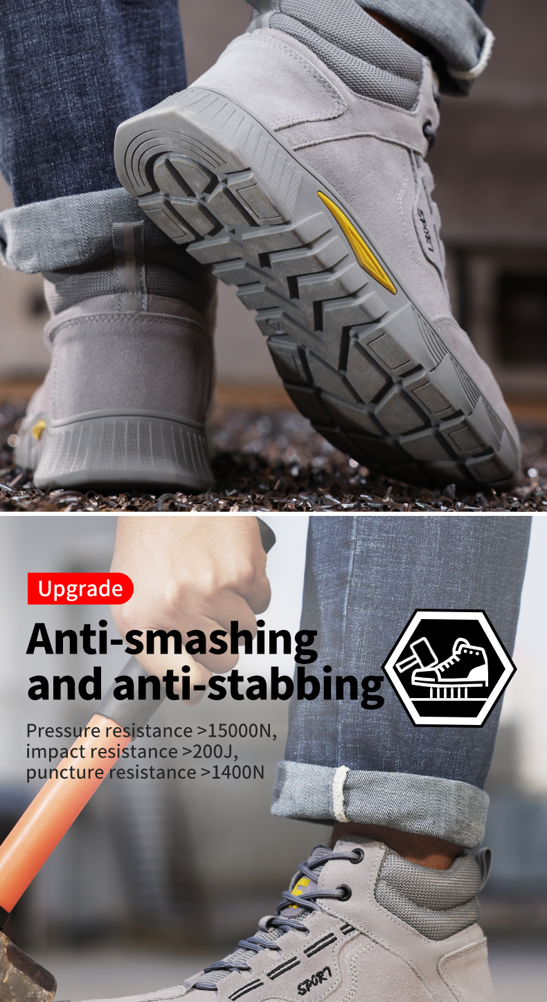 GUYISA Scarpe antinfortunistiche da uomo con punta in acciaio, stivali grigi anti-sfondamento e anti-perforazione, antiusura, CN37-47 0266G_voghion.com