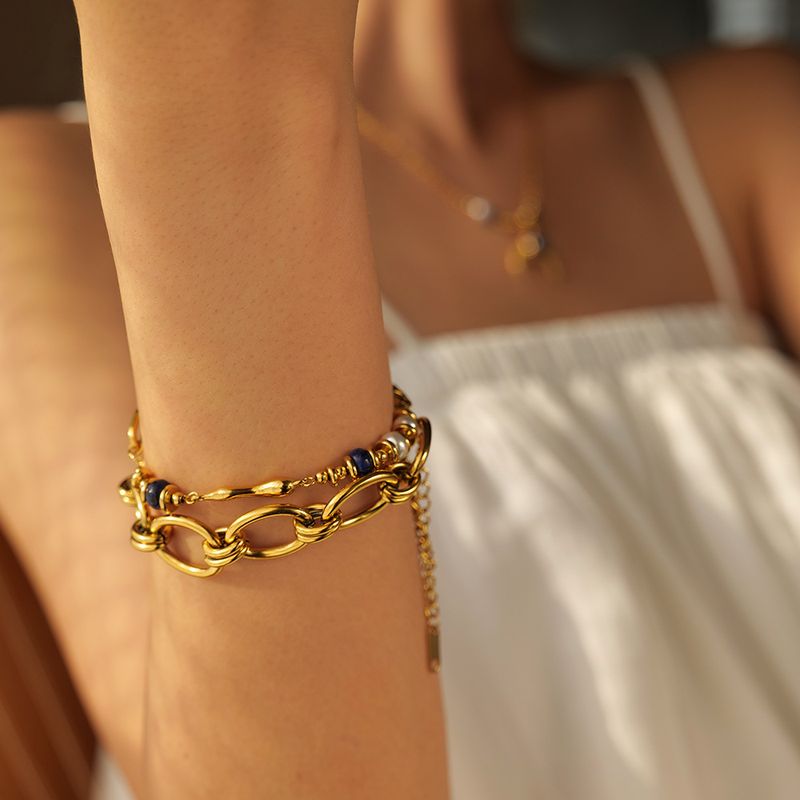 INS Style Edelstahl Eingelegte Perlen Mit Lapislazuli Wassertropfen Armband Schmuck_voghion.com