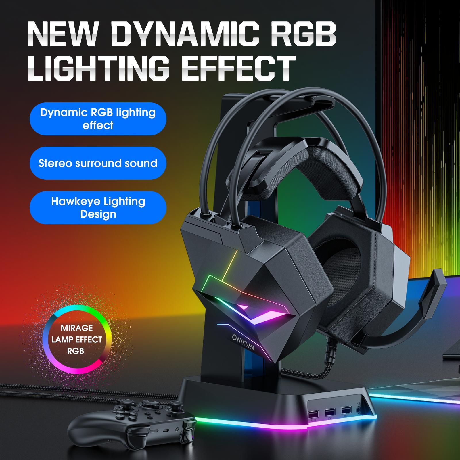 Cuffie da gioco dinamiche RGB ONIKUMA X20 con microfono Cuffie over-ear 7.1 Surround Sound Cuffie cablate per PC PS4 Laptop Tablet_voghion.com