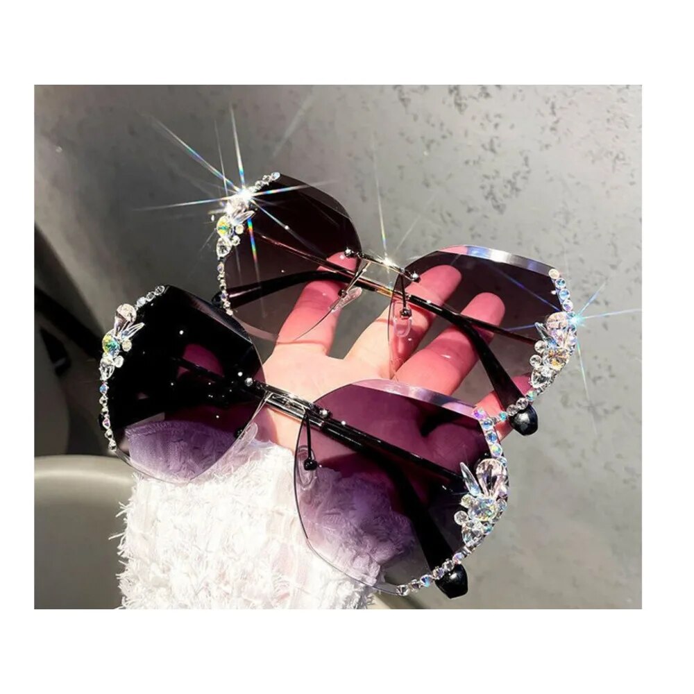 Occhiali da sole famosi in Internet con diamanti per donna con un viso grande e snello, piccoli cristalli senza montatura resistenti ai raggi UV_voghion.com