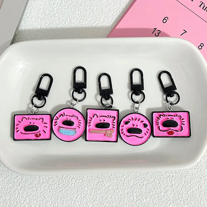 Cute Pink Samoyed Puppy Series Keychain Animal Bell Pet Memorial Keyring Dog Pendant Backpack Charms Car Bag Decor Kids_voghion.com