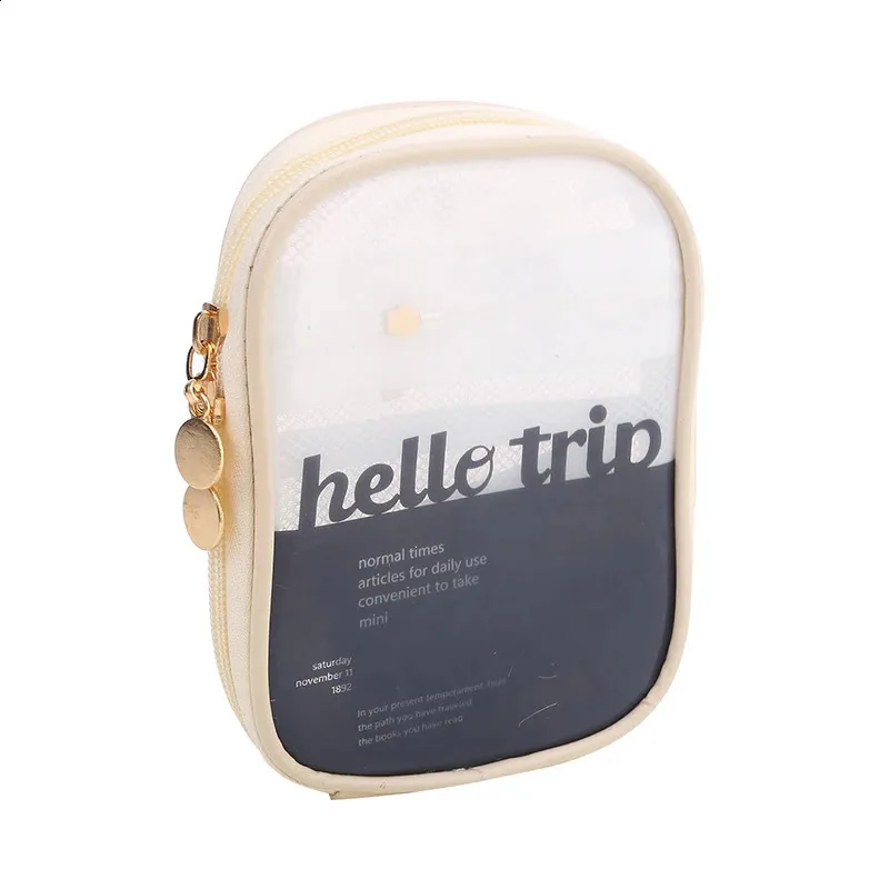 Mini organiseur de voyage transparent, petite trousse de maquillage mignonne et preppy, trousse de toilette à fermeture éclair pour cosmétiques, pochette pour pièces de monnaie pour femmes_voghion.com
