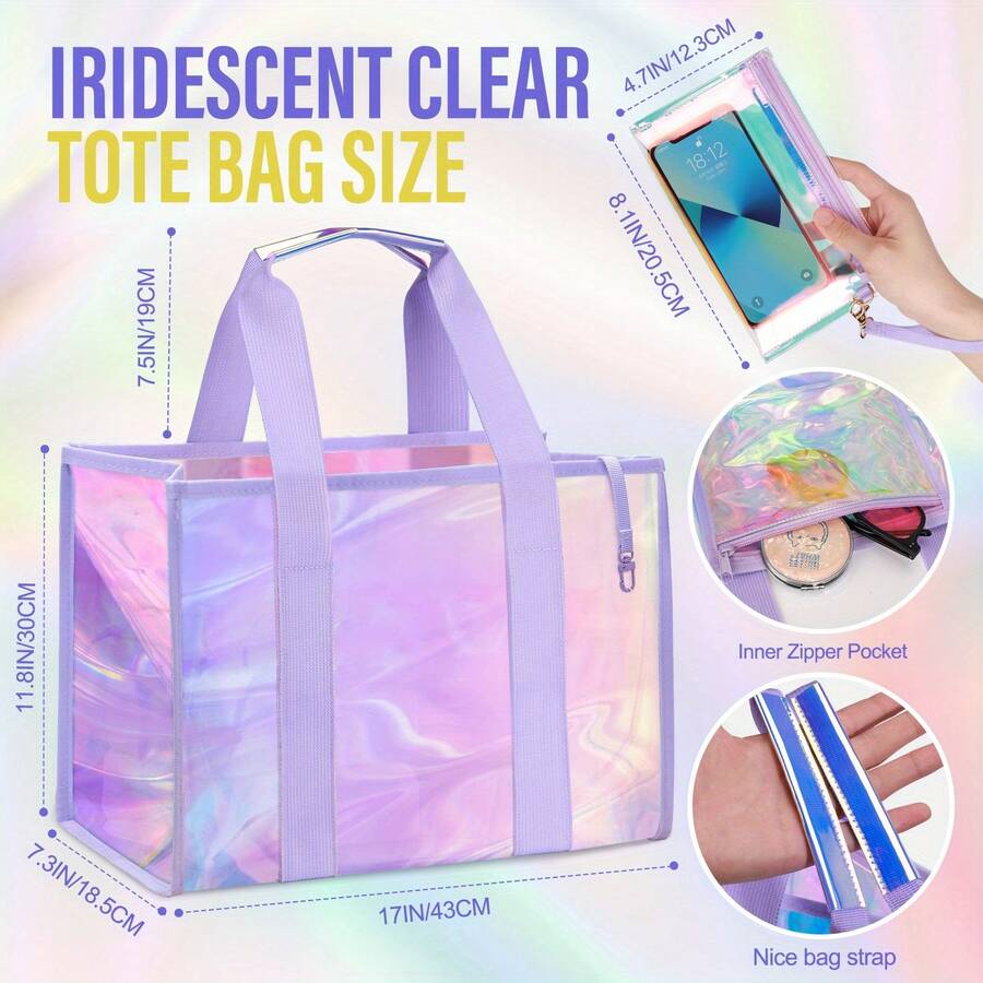 Saco tote transparente iridescente para praia com bolsa_voghion.com