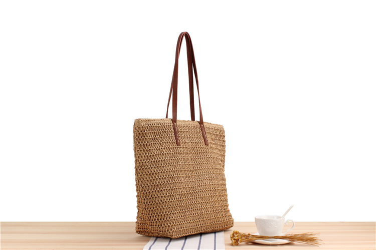 Borsa a tracolla singola in paglia intrecciata semplice e tinta unita, borsa intrecciata per pendolarismo quotidiano, tempo libero, vacanza, borsa da donna_voghion.com