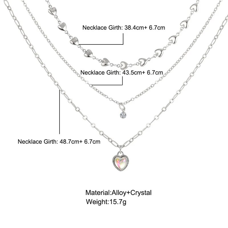 2024 Trendigt Hjärthänge Halsband Opal Metall Sier Färg Flerskiktad För Kvinnor Söt Elegant Y2K Smycken Festgåva_voghion.com