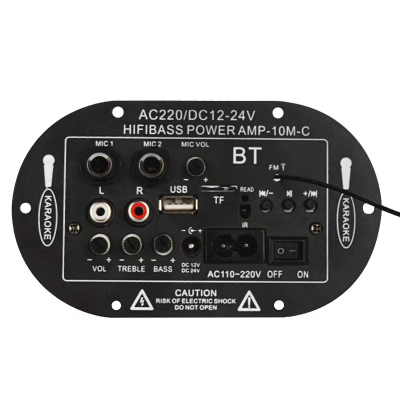 Woopkeri digitaalne Bluetooth-stereo võimendi, subwoofer, kahe mikrofoniga karaoke, 8–10-tolline kõlar, 110 V, 220 V, 12 V, 24 V_voghion.com