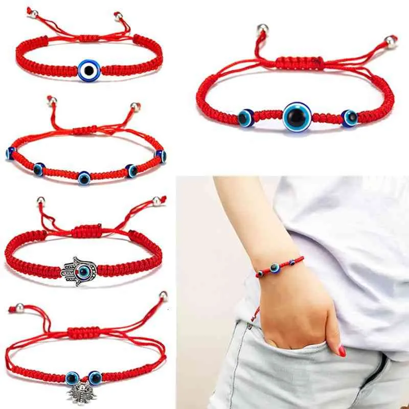 5-teiliges türkisches Armband-Set mit bösem Blick und Glücksbringer, Kabbala, rote Schnur, verstellbare blaue Perlen, Glücksschmuck, Unisex_voghion.com