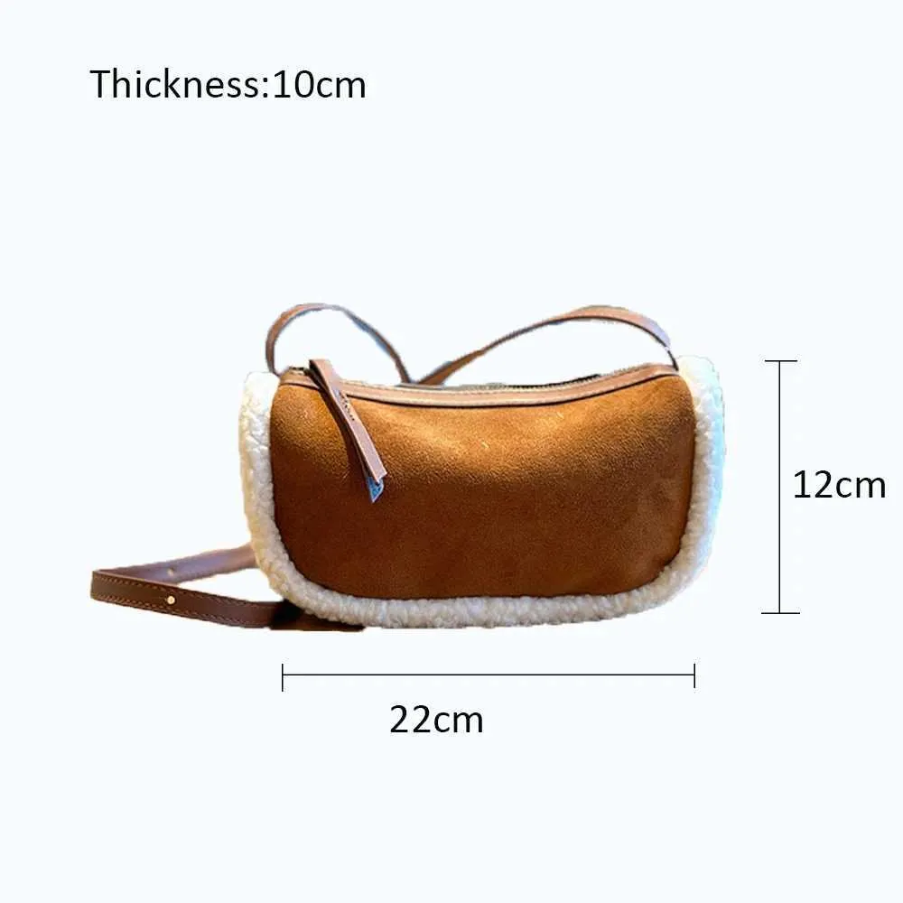 Women Retro Suede Crossbody Solid Patch Lamb Fleece Casual Shoulder Bags Female Commute All-match Messenger Pillow_voghion.com