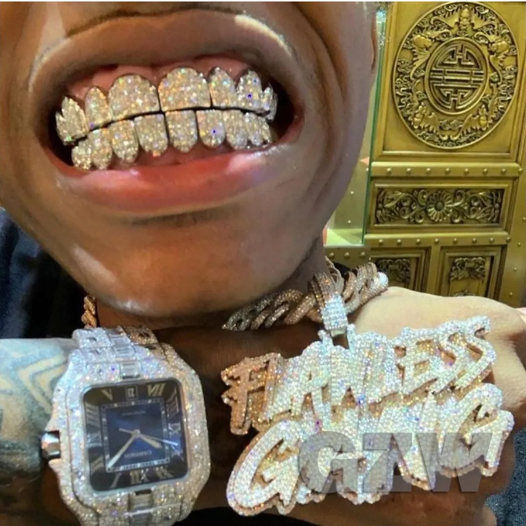 Echtes Gold Zähne Fang Grillz Punk Hip Hop Cubic Zirkon Iced Out Vampire Dental Mund Grills Zahnspangen Zahnkappe Rapper_voghion.com