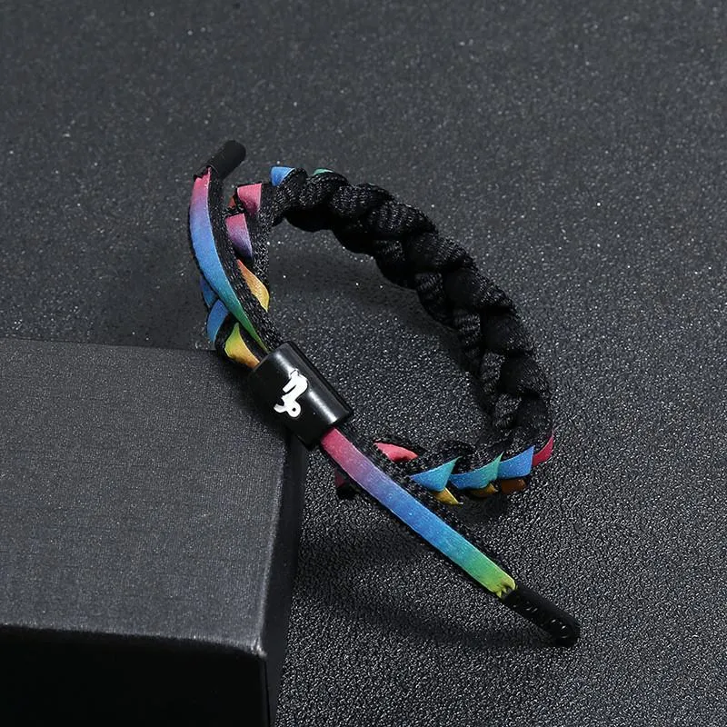 Bracciale segno zodiacale intrecciato con charm arcobaleno_voghion.com
