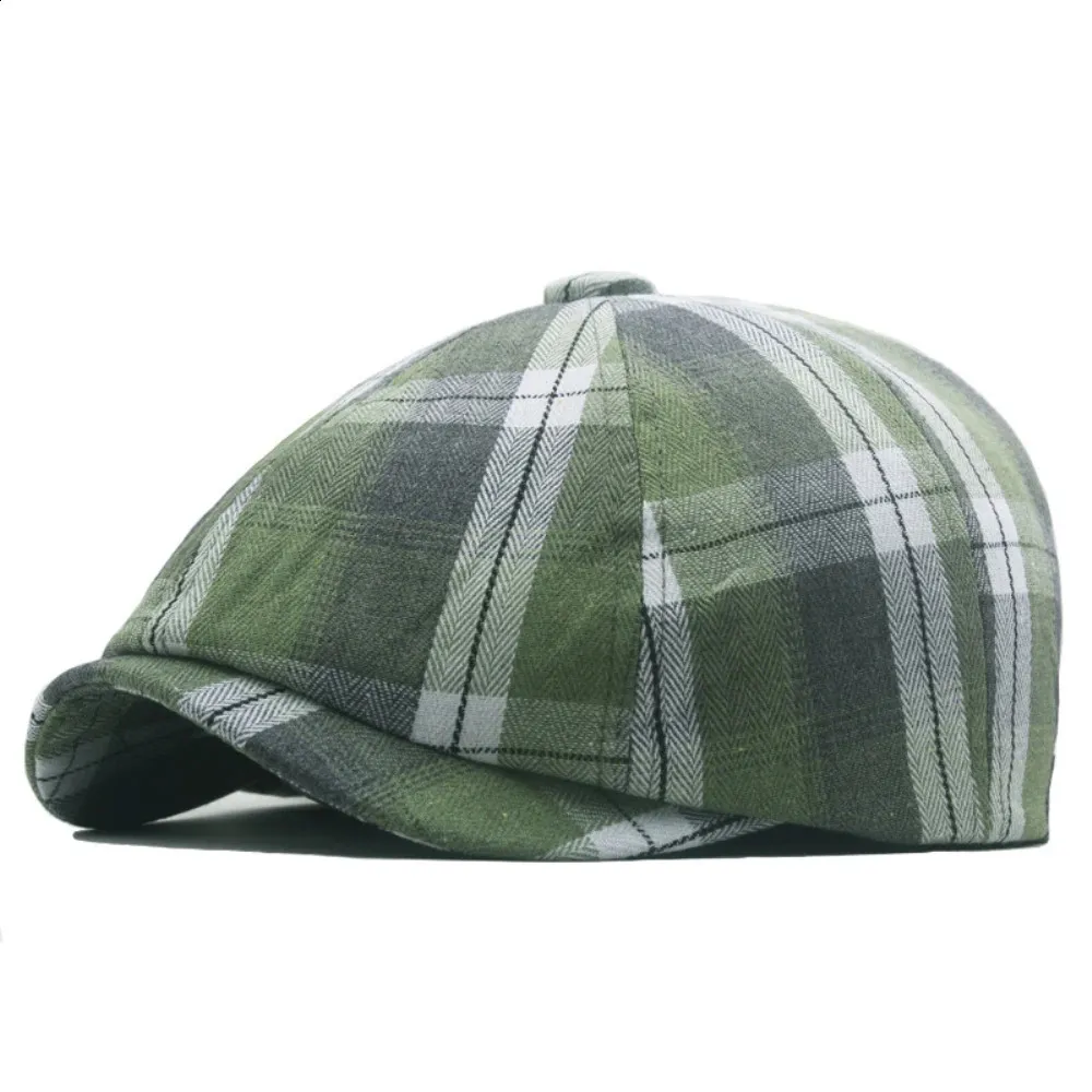 HT4183 Womens Octagonal Checkered Mens Flat Hat Spring and Summer Beret 240912_voghion.com