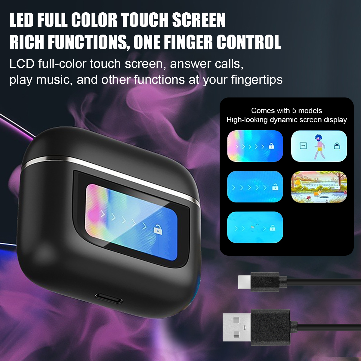 TWS Smart Touch Screen Earbuds Wireless Bluetooth Headphones Headset With Mic Stereo_voghion.com