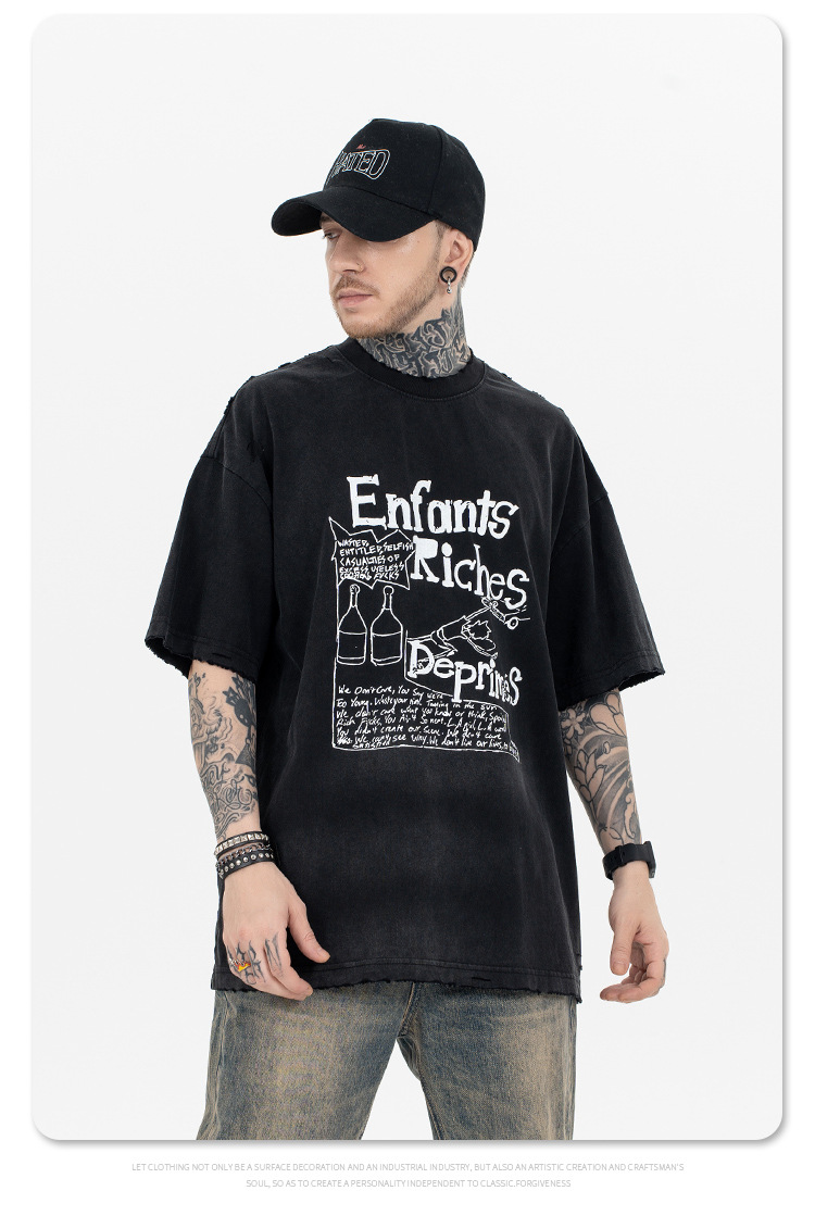 Vêtements pour hommes SUP | Nouvelle marque de mode d'été 2024 Rich Second Generation Melancholy Boys Creative Letter Perforated Washed_voghion.com