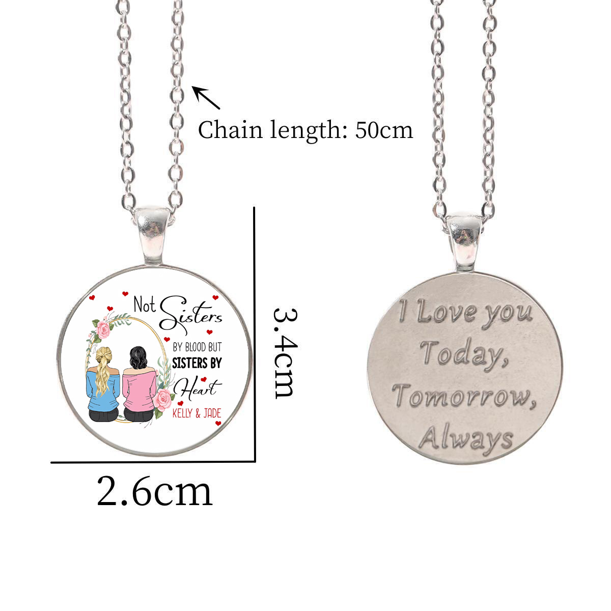 Collana con ciondolo fotografico in vetro rotondo in argento con lettere inglesi alla moda, accessori per gioielli alla moda, regalo_voghion.com