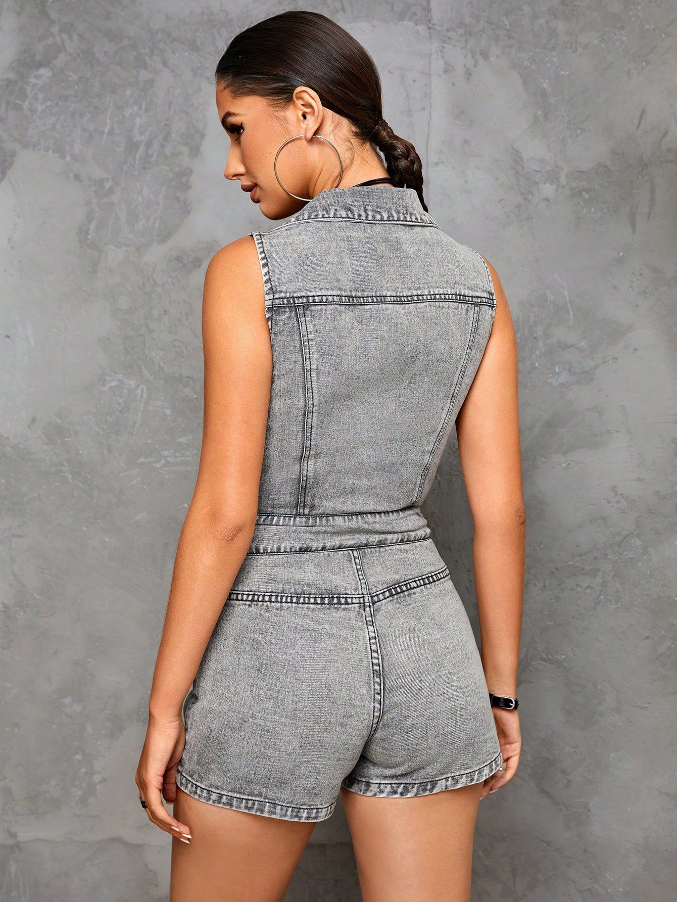 Combinaison en denim slim pour femmes, vêtements INS décontractés pour les déplacements_voghion.com