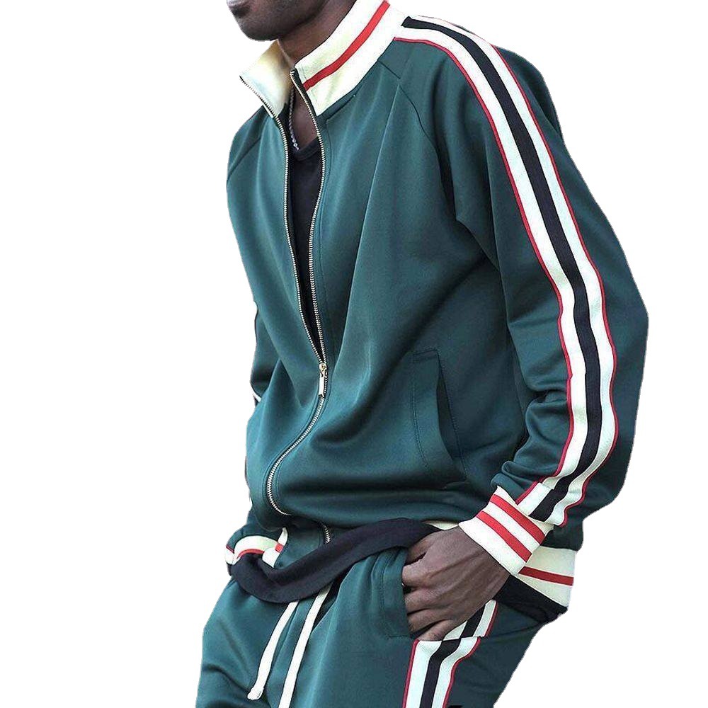 Autumn and winter new color matching for men's casual sports stand up collar zippered cardigan running sportswear hoodie_voghion.com