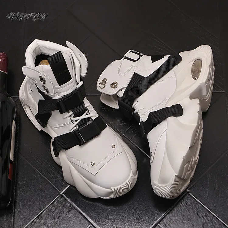High Top Chunky Sneaker Men Air Cushion Fashion Casual Genuine Leather Cowhide Height Increased Platform Shoes_voghion.com