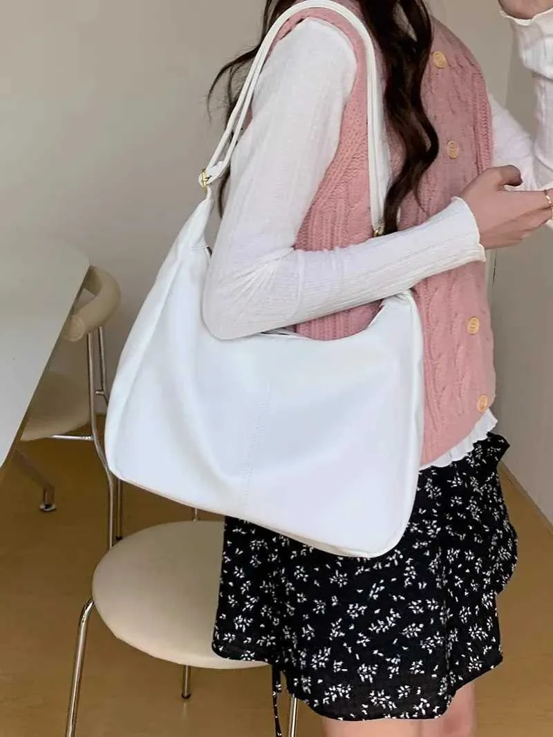 Dolce borsa a tracolla coreana alla moda per studentesse, semplice, di colore bianco, carina, ad alta capacità, libro C241210_voghion.com