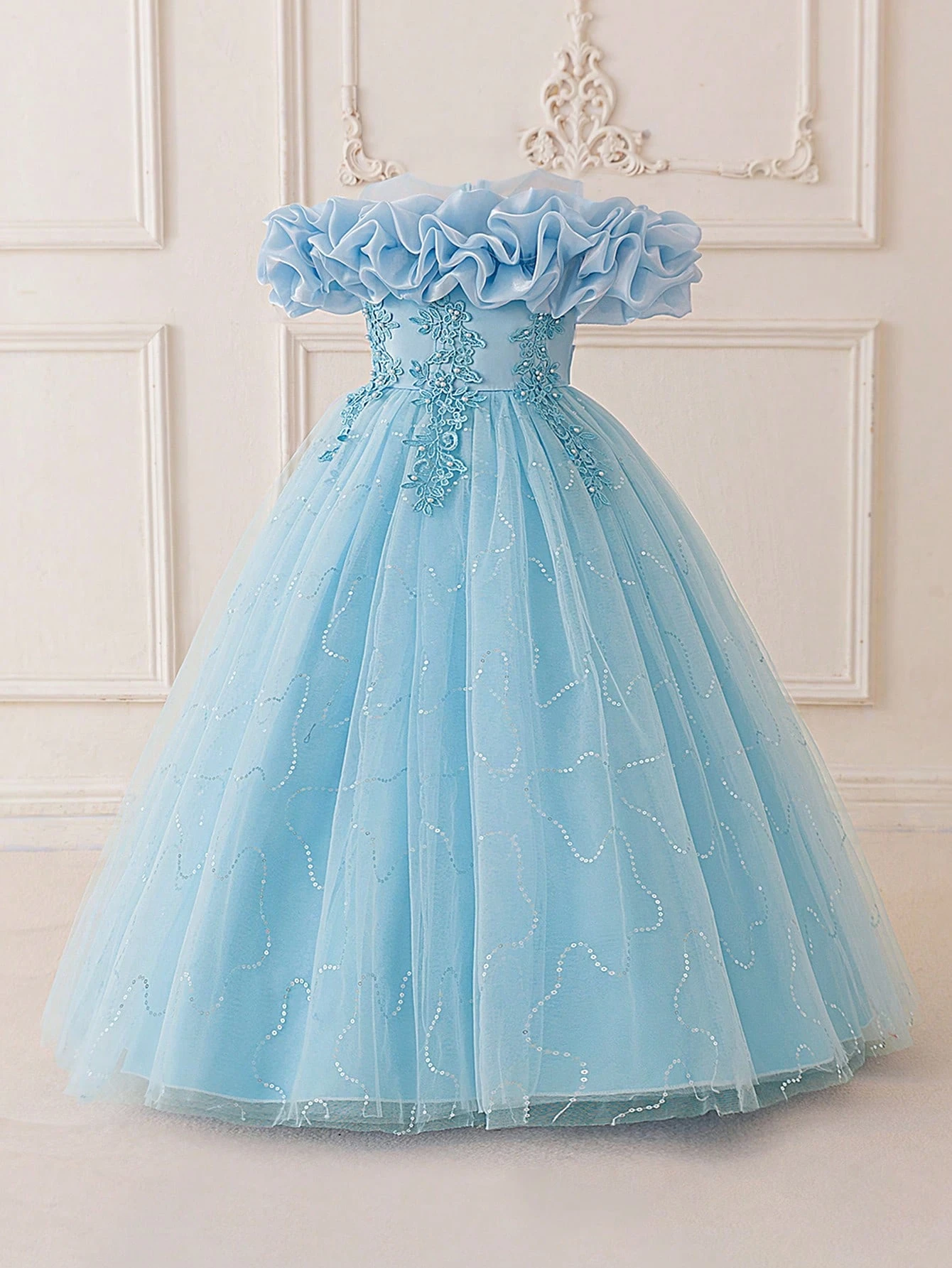 Tween Girls Ruched Strapless Party Dress With 3D Floral Embroidery For Birthday Party, Wedding, Graduation, Prom Dress_voghion.com