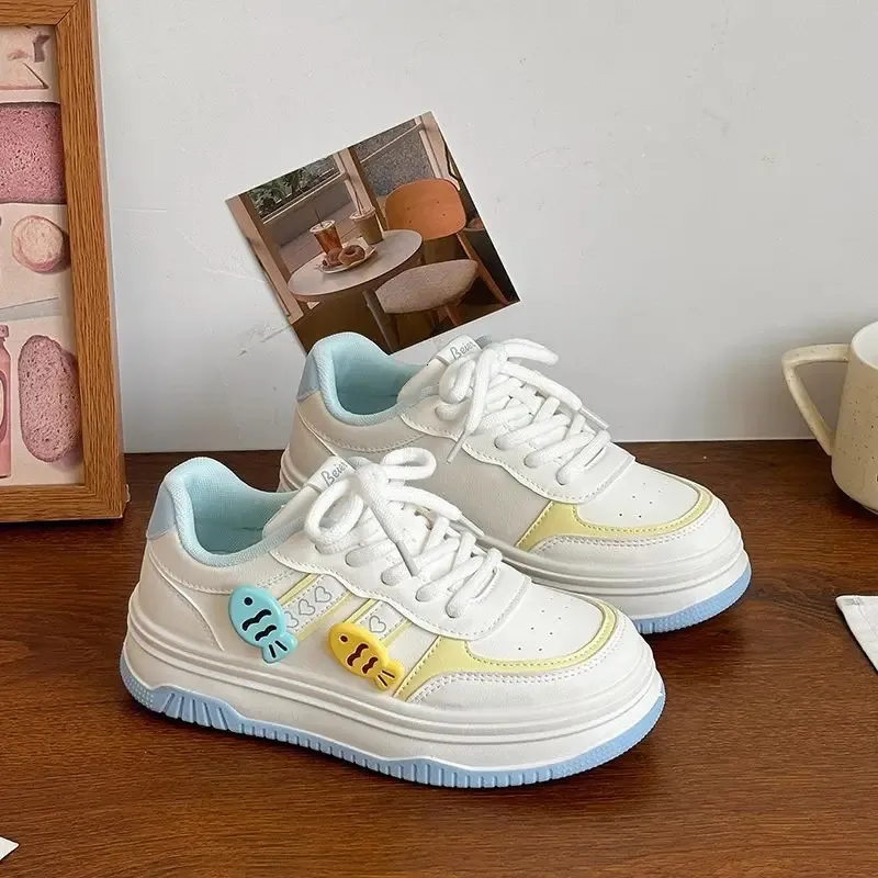 SHANPA Kawaii Platform Sneakers per donna Carine Dolci Tinta Unita Sportive Casual Versatili Scarpe Femminili 250614_voghion.com