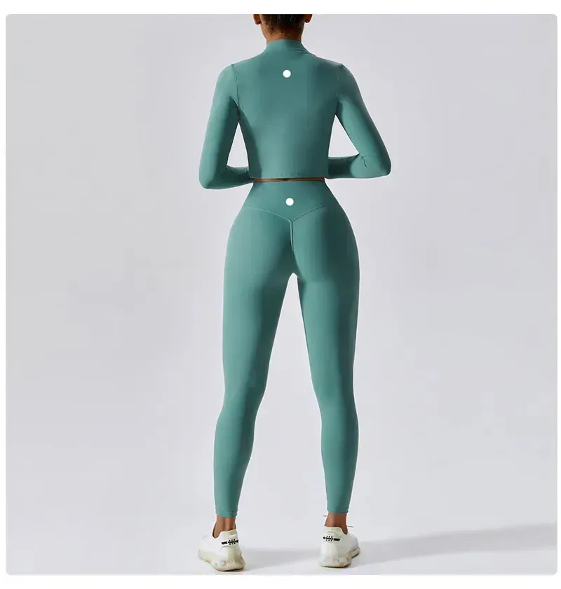 5A Gold Jacke Hosen Frauen definieren Workout drei Stücke zwei Sets Sport Quick Dry Active Wear Luluess Lemoness Jacken Top_voghion.com