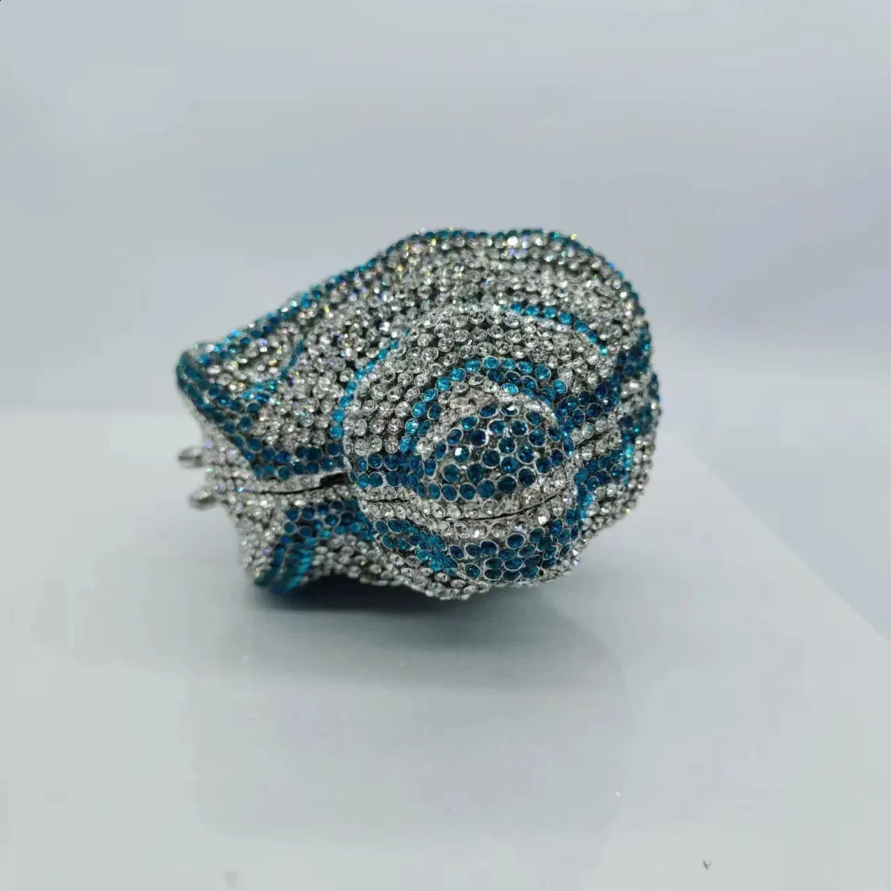 Lady Conch BlueGold Cristalli Pochette Donna Borsa da Sera Matrimonio Dia Borsa da Sposa Festa Rhie Minaudiere 240827_voghion.com