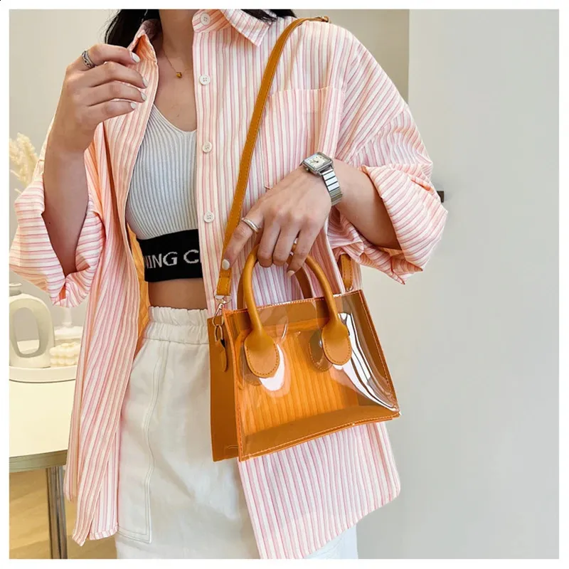 Mode PVC Zipfel Frauen Transparente Handtasche Dame Telefon Geldbörse Sommer Strand Klare Umhängetaschen 240826_voghion.com