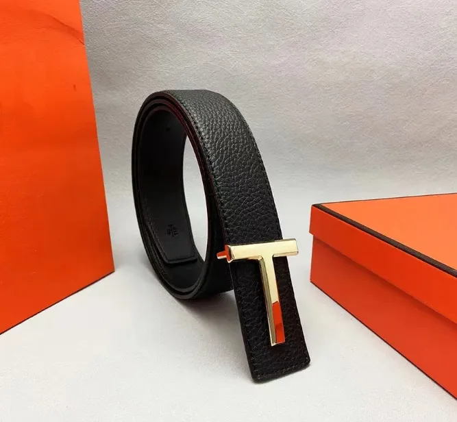 Designer Tom Women's Belt Letter Men's Plain Smooth Buckle Gold Business Belt_voghion.com