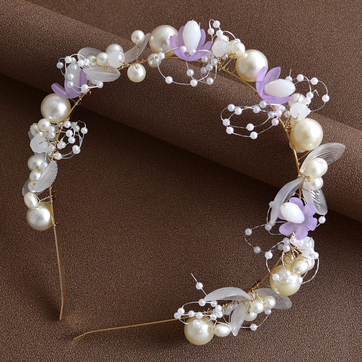 Haarschmuck für die Brauthochzeit, weiches Kettenstirnband mit weißen Blumen und handbestickten Perlen, Girlandenkrone für Mädchenkleider_voghion.com