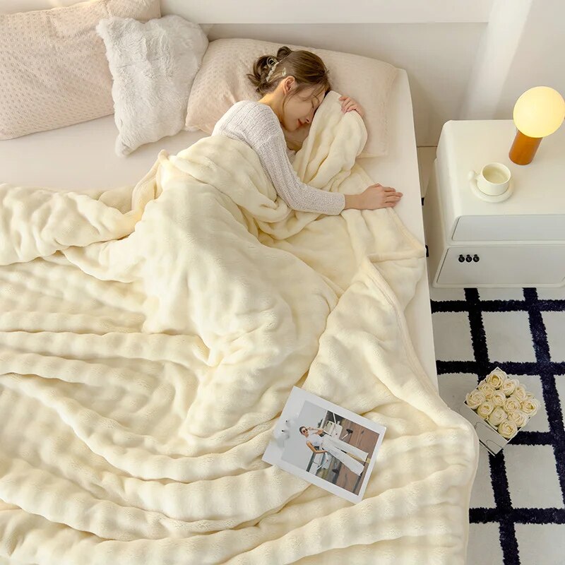Light luxury high-end rabbit plush double-sided plush, thickened multi-functional air conditioning lunch break cover_voghion.com