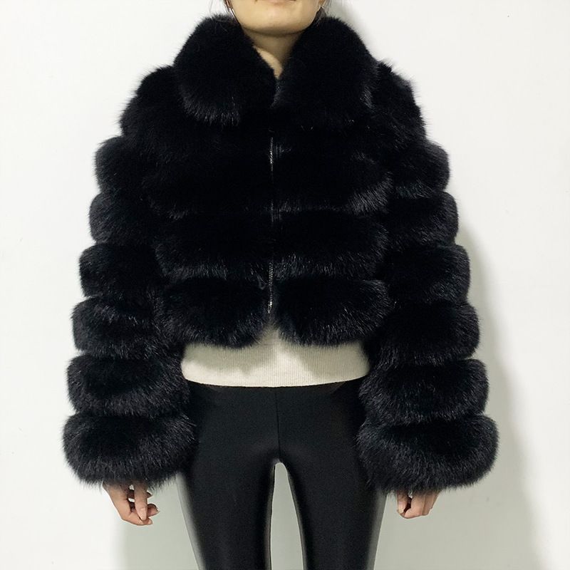 Vêtements pour femmes manches courtes en fourrure pour femmes automne et hiver hauts chauds manteau en peluche tendance_voghion.com