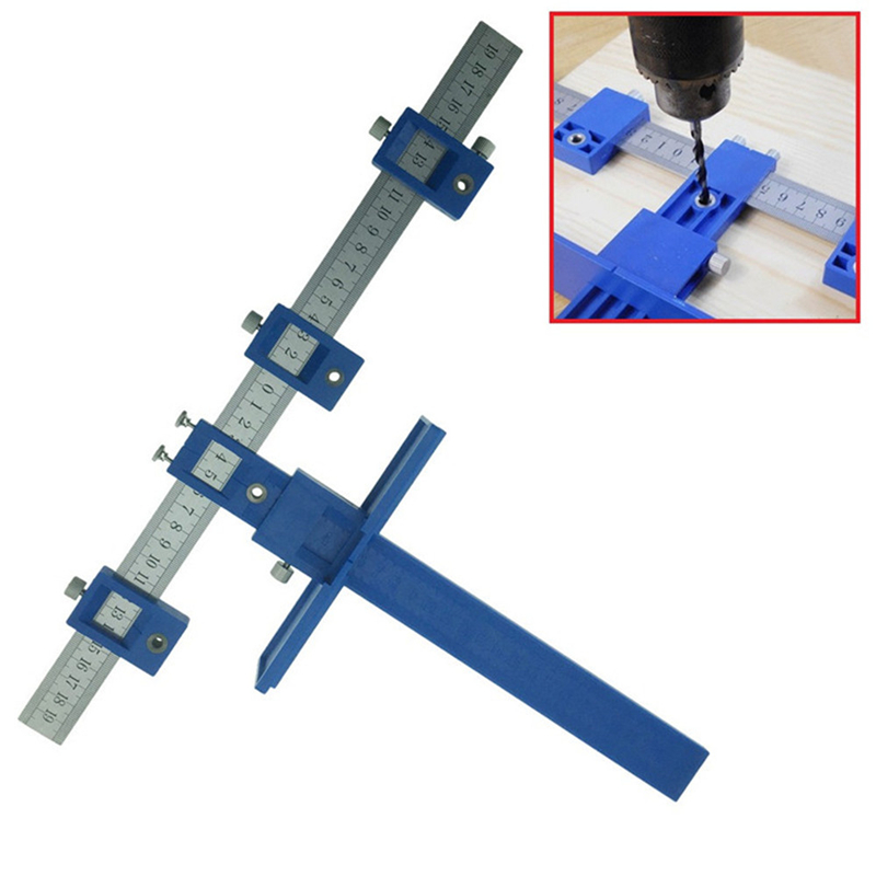Multifunctional Furniture Carpentry Punch Locator Drill Guide Ruler Woodworking Hole Locator Adjustable Drilling Positioner Tool_voghion.com