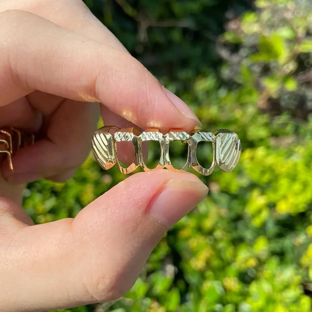 RACHELZ Hip Hop Wzór 6/6 Hollow Teeth Grills Punk 14K Złoto Platerowane Dental Grill Dla Kobiet Mężczyzn Nakładki Na Zęby Dekoracje Aparaty Ortodontyczne_voghion.com