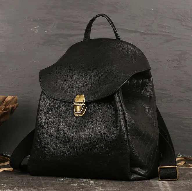Handmade Vintage Leather Backpack For Women Large Capacity Travel_voghion.com