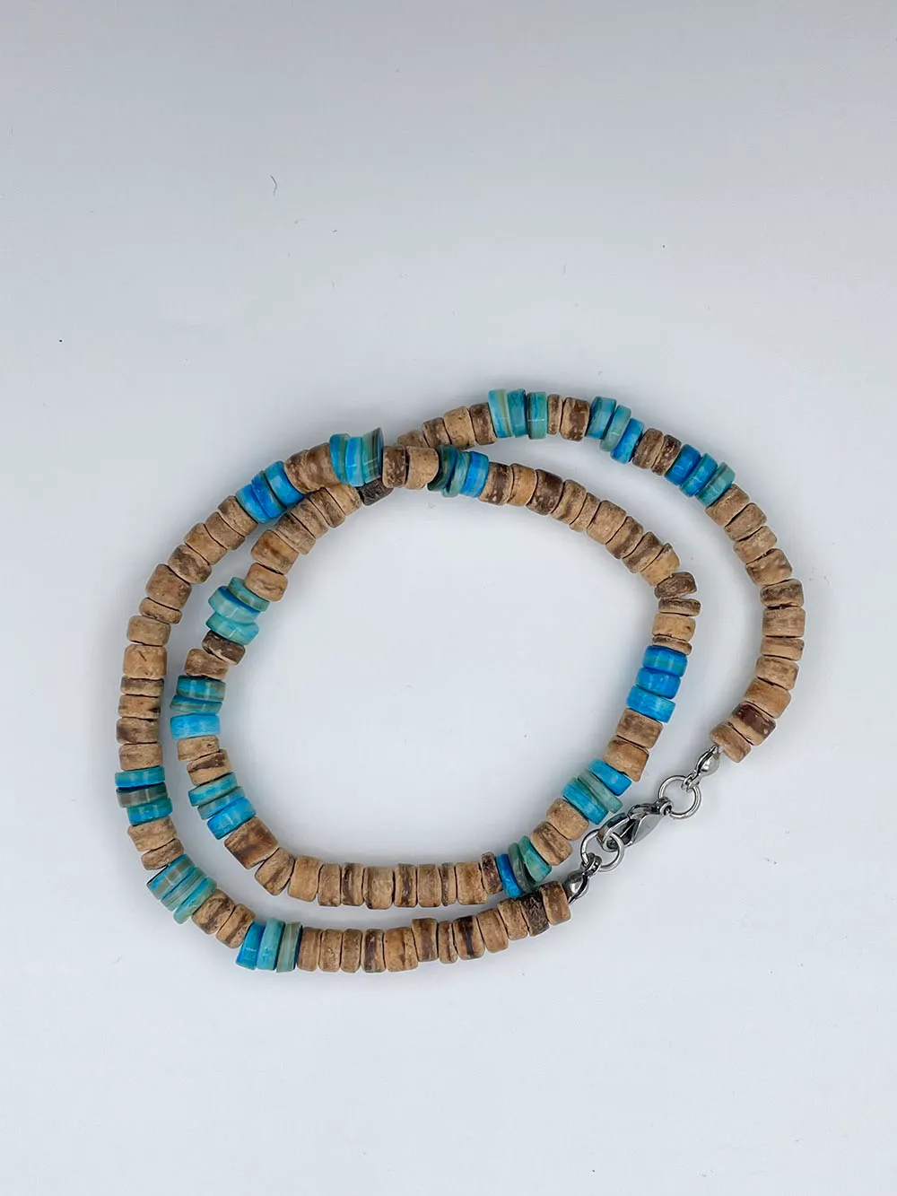 Beaded Necklace For Men Coconut Shell Turquoise Tribal Design_voghion.com