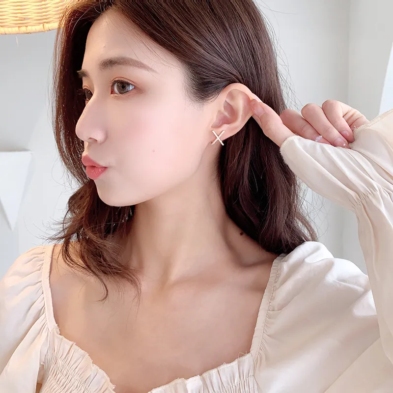Gemstone Stud Earrings X-letter Design Elegant Jewellery For Women_voghion.com
