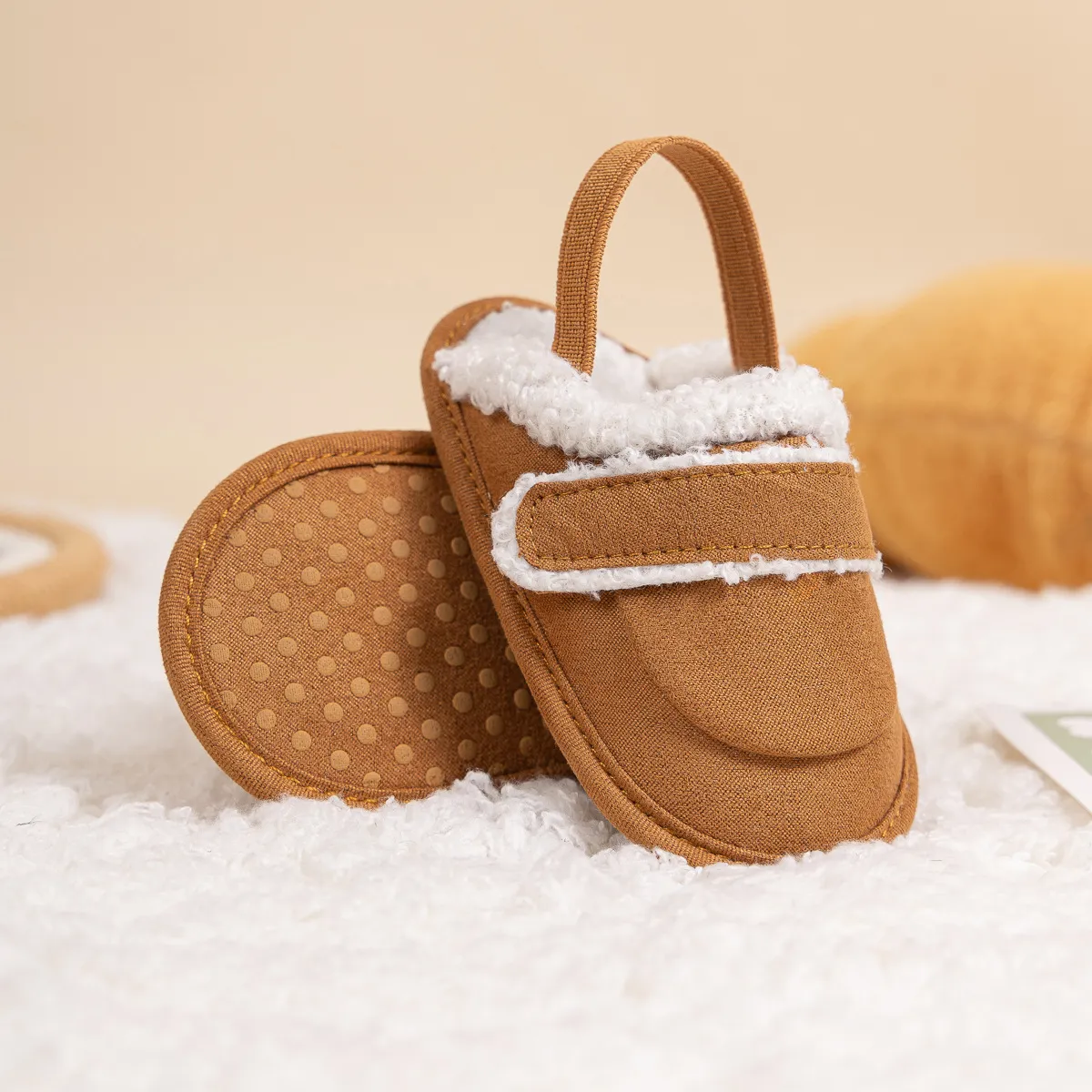 Papuci pufoși pentru bebeluși, moale, de pluș, cald, cu cerc și bandă elastică pentru copii mici, iarna pentru sugari, casă, interior_voghion.com