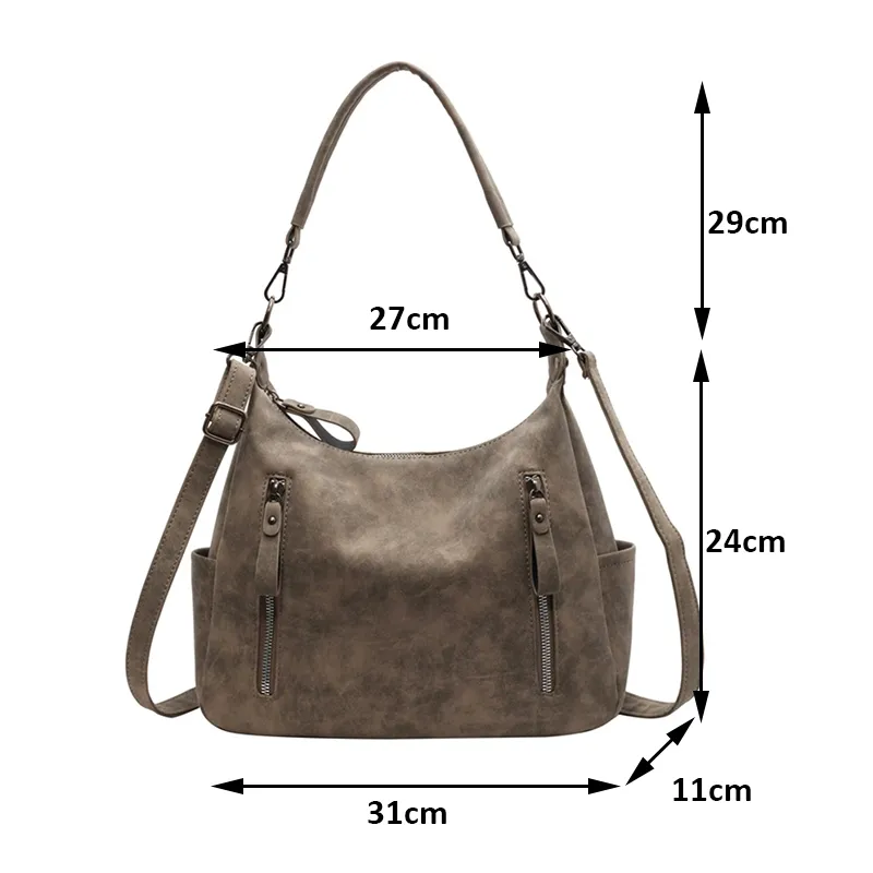 Borsa a tracolla singola da donna con tracolla obliqua di design Borse di grande capacità Hobo retrò in pelle PU opaca_voghion.com