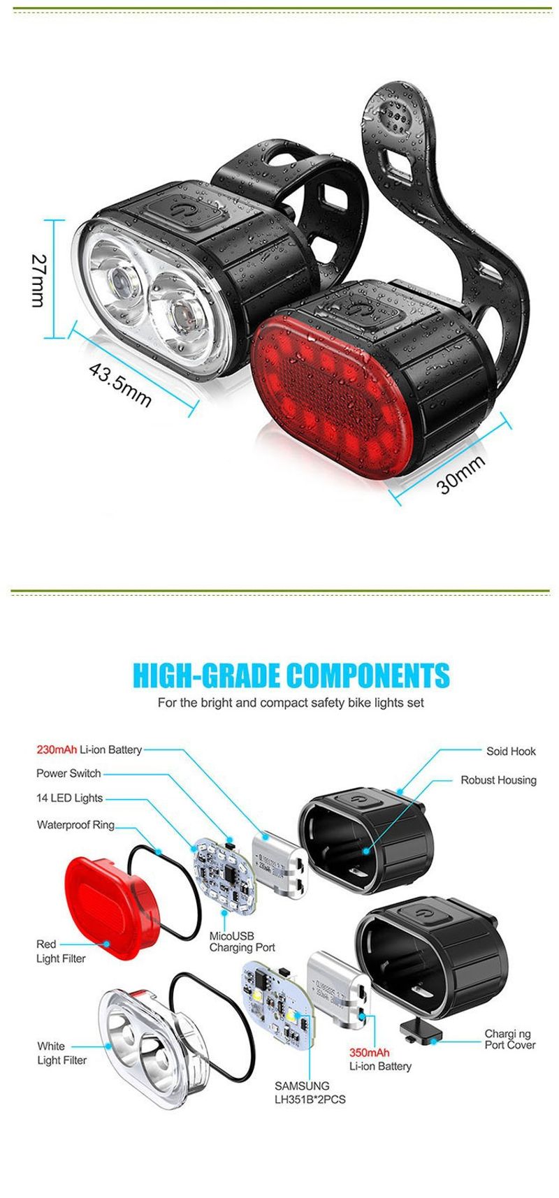 Bicycle USB Rechargeable Waterproof Mountain Helmet Warning Highway Highlight Bicycle Tail Light Set_voghion.com