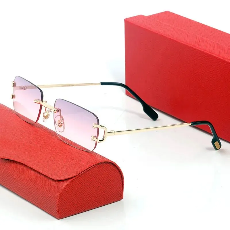 Rimless Sunglasses For Ladies Designer Classic Rectangle Glasses_voghion.com