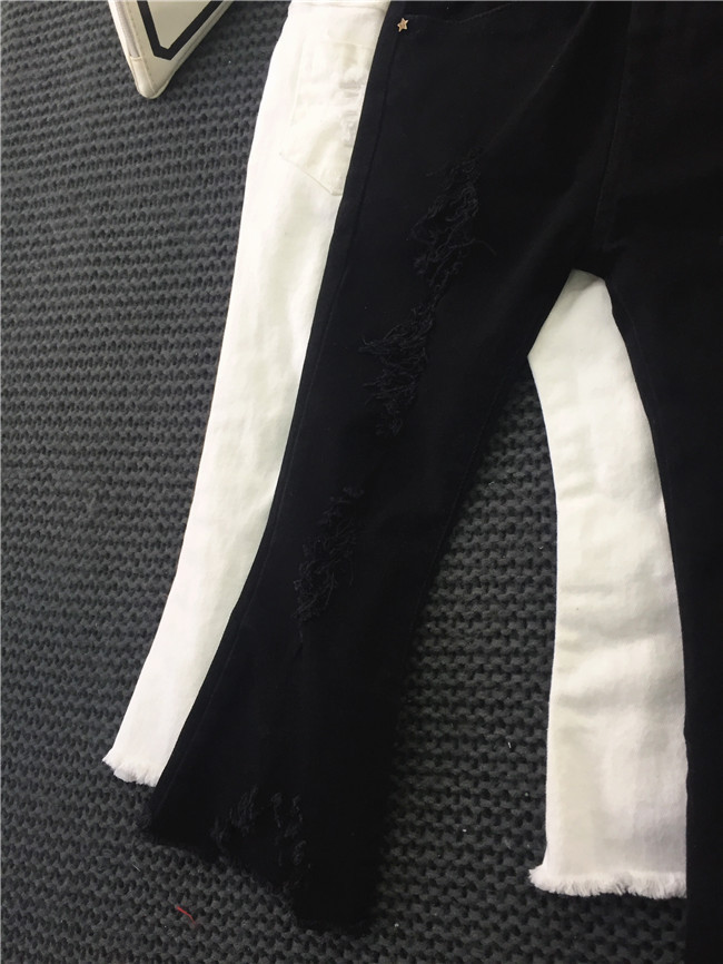 Mother & Kids Children's clothing girls black and white jeans spring new girls spring pants fashion ripped bell-bottom pants_voghion.com