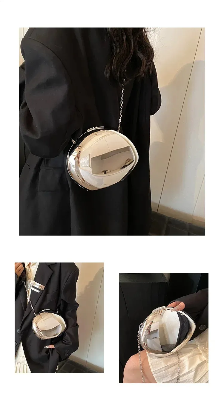 Akryl skallformet clutch gull sier kvinner kveldsfestveske søt skinnende metall skulder crossbody vesker liten veske_voghion.com