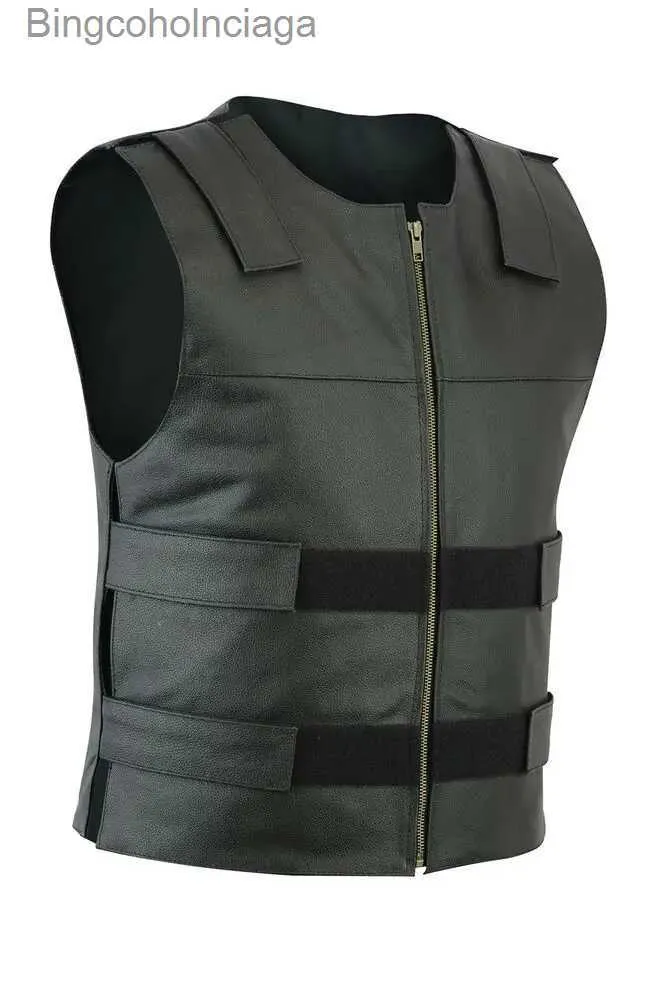 Men's Vests Men Bullet Proof Style Leather Motorcycle Vest for Bikers Tactical WaistcoatL231014_voghion.com
